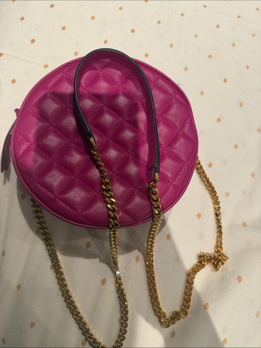 Versace Quilted Round Mini Crossbody in Hot Pink with Gold Medallion authentic - Picture 2 of 3